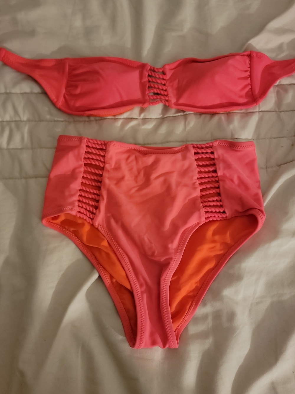 Forever 21 Coral Pink High-Waist Bikini with Braided Side Detail